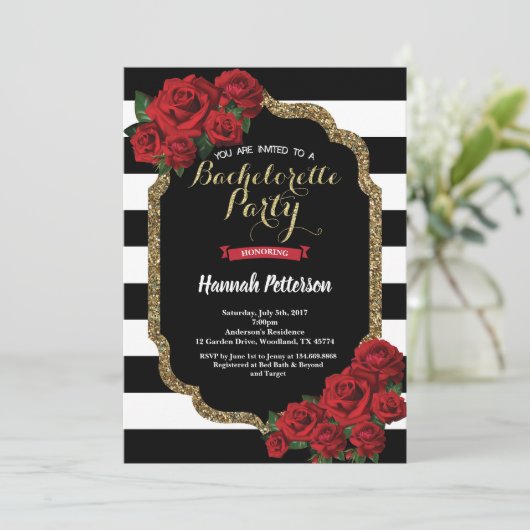 Rode roze bachelorette: zwarte gouden gouden goude kaart (Staand voorkant)