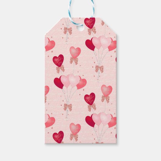 Rode, Roze Ballonnen, Gelukkig Valentijnsdag Scrip Cadeaulabel (Voorkant)