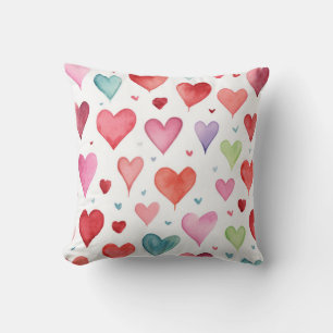 Rode Roze Blau Aquarel Modern Hartpatroon Kussen