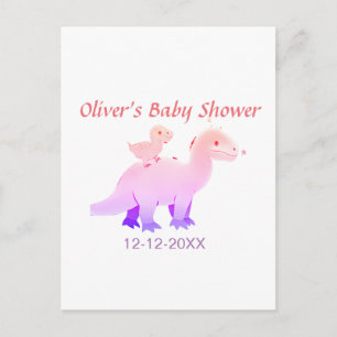 Rode roze blauwe paarse dinosaurus baby shower dat briefkaart