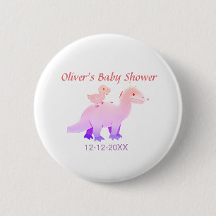 Rode roze blauwe paarse dinosaurus babyshower datu ronde button 5,7 cm