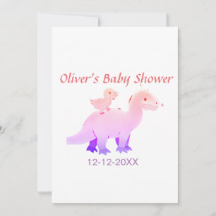 Rode roze blauwe paarse dinosaurus babyshower voeg feestdagenkaart