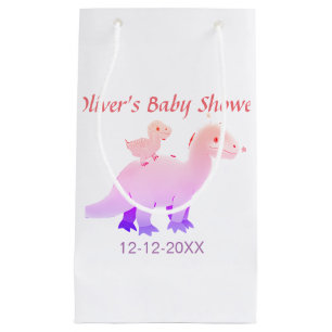 Rode roze blauwe paarse dinosaurus babyshower voeg klein cadeauzakje