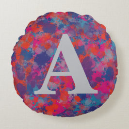 Rode roze blauwe Paarse moderne kleurrijke druppel Rond Kussen