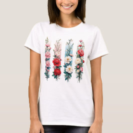 RODE ROZE BLAUWE WITTE WILDBLOEMEN T-SHIRT