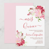 Rode roze bloem Quinceanera Uitnodiging (Voorkant / Achterkant)