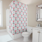 Rode Roze Bloem Stalk Patroon Design Douchegordijn (In situ)