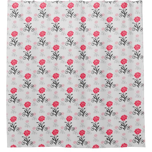 Rode Roze Bloem Stalk Patroon Design Douchegordijn (Voorkant)