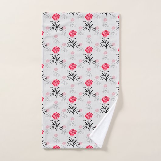 Rode Roze Bloem Stalk Patroon Design Handdoek (Handdoek)