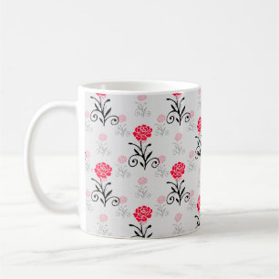 Rode Roze Bloem Stalk Patroon Design Koffiemok