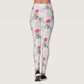 Rode Roze Bloem Stalk Patroon Design Leggings (Achterkant)