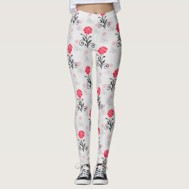 Rode Roze Bloem Stalk Patroon Design Leggings