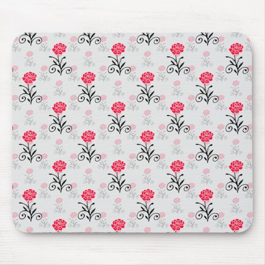 Rode Roze Bloem Stalk Patroon Design Muismat (Voorkant)
