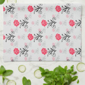 Rode Roze Bloem Stalk Patroon Design Theedoek (Gevouwen)