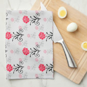 Rode Roze Bloem Stalk Patroon Design Theedoek (Quarter Fold)