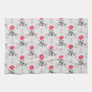Rode Roze Bloem Stalk Patroon Design Theedoek