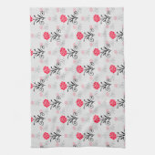 Rode Roze Bloem Stalk Patroon Design Theedoek (Verticaal)