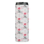 Rode Roze Bloem Stalk Patroon Design Thermosbeker (Achterkant)