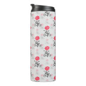 Rode Roze Bloem Stalk Patroon Design Thermosbeker (Geroteerd rechts)