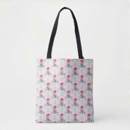 Rode Roze Bloem Stalk Patroon Design Tote Bag