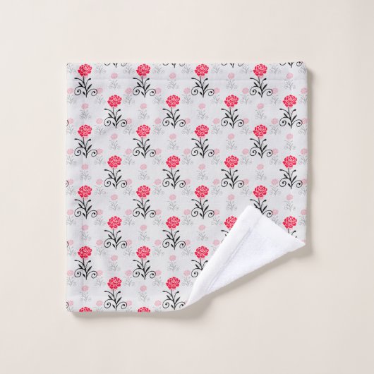 Rode Roze Bloem Stalk Patroon Design Washandje (Wasdoekje)