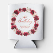 Rode Roze Bloemen 90ste Verjaardag Gepersonaliseer Blikjeskoeler (Voorkant)