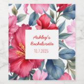 Rode Roze Bloemen Bachelorette Tropical Wijn Etiket (Enkel label)