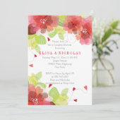 Rode, roze bloemen bloemenbruidsparen douche kaart (Staand voorkant)