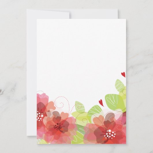 Rode, roze bloemen bloemenbruidsparen douche kaart (Achterkant)