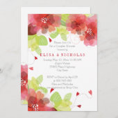 Rode, roze bloemen bloemenbruidsparen douche kaart (Voorkant / Achterkant)