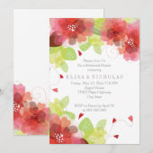 Rode & roze bloemen bloemenrepetitie diner kaart (Voorkant / Achterkant)