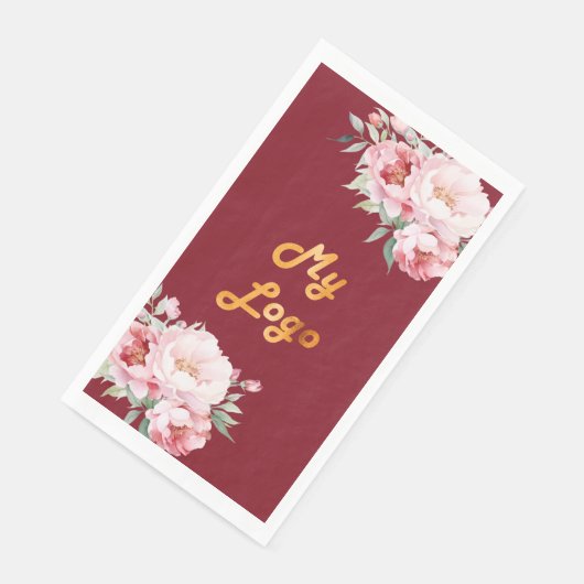 Rode roze bloemen business logo servet (Hoek)