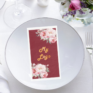 Rode roze bloemen business logo servet