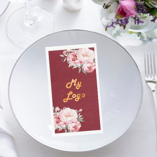 Rode roze bloemen business logo servet