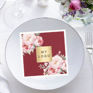 Rode roze bloemen business logo servet