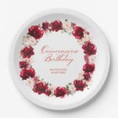 Rode Roze Bloemen Gepersonaliseerde Quinceanera Ve Papieren Bordje (Voorkant)