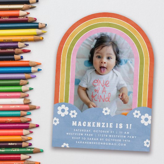 Rode Roze Bloemen Rainbow Kinderen Verjaardagsuitn Kaart