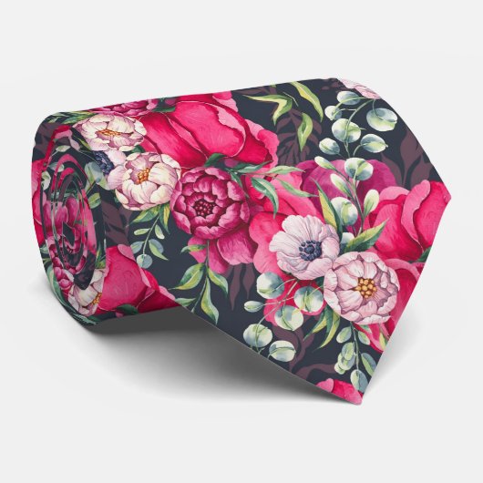 Rode roze bloemen stropdas (Opgerold)