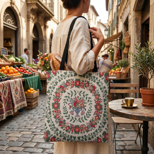 Rode & Roze Bloemen - Vintage Bloemenkrans Tote Bag