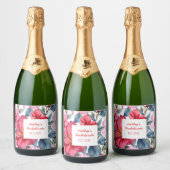 Rode Roze Bloemen Vrijgezellenfeest Tropisch  Sparkling Wijnetiket (Flessen)