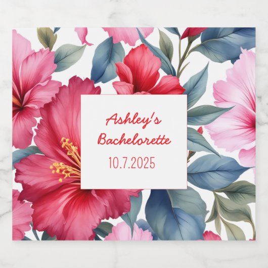 Rode Roze Bloemen Vrijgezellenfeest Tropisch  Sparkling Wijnetiket (Enkel label)