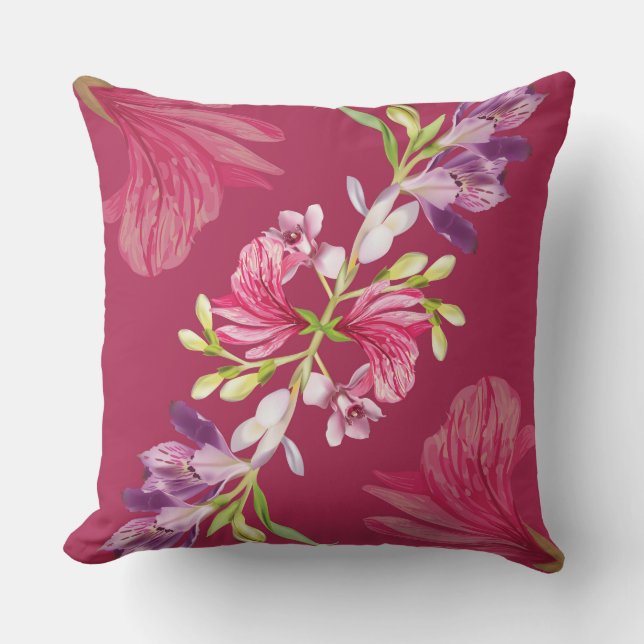 Rode Roze Bloemendecoratie Kussen (Voorkant)