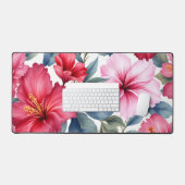 Rode Roze Bloemenschildering in Waterverf Bureaumat (Keyboard & Muis)