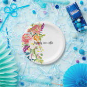 Rode Roze Bloemige Bruiloft Papieren Bordje (Feest)