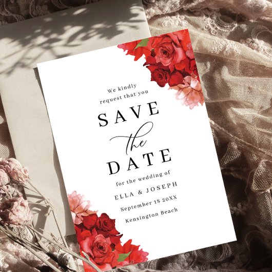 Rode & Roze Bloemige Bruiloft Save The Date