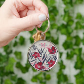 Rode & Roze Bloemige Monogramnaam Sleutelhanger (Hand)