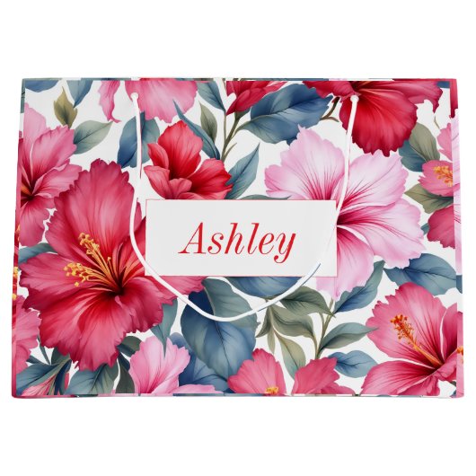 Rode Roze Bloemige Waterverf Elegant Groot Cadeauzakje (Voorkant)