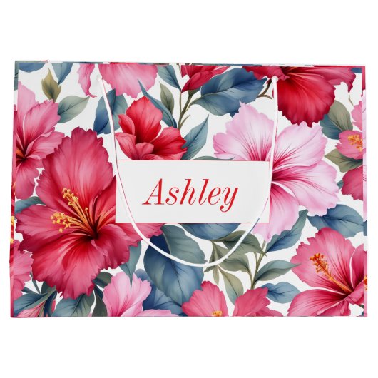 Rode Roze Bloemige Waterverf Elegant Groot Cadeauzakje (Achterkant)