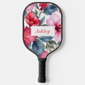 Rode Roze Bloemige Waterverf Elegant Pickleball Paddle (Achterkant)