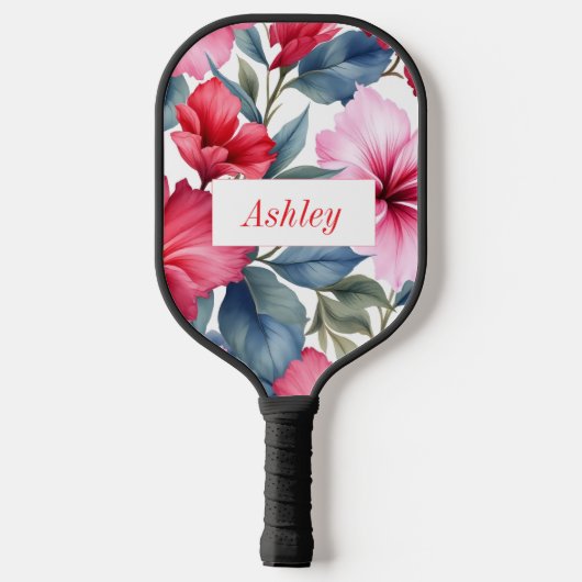 Rode Roze Bloemige Waterverf Elegant Pickleball Paddle (Achterkant)